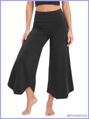 Wide Leg Yoga Pants High Waist Fold Over Fleece Lined Cropped